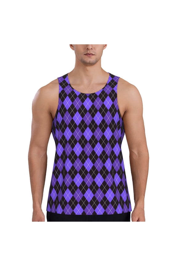 purple argyle Pattern Sleeveless Gym Shirt Muscle Tee Breathable Workout Shirt Slim-Fit Tank Quick Dry Fit Muscle Tank Top Bodybuilding Sleeveless T Shirt-