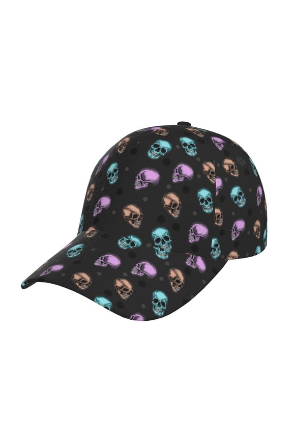purple cyan brown Skull Pattern Mens Baseball Cap  Adjustable Curved Brim Hat, Soft Cotton Sports Cap for Outdoor, Casual, and Everyday Wear, Comfortable & Breathable