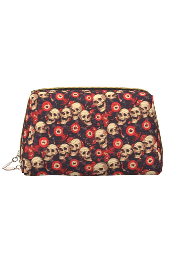 record Skull rock for Travel Makeup Bag,Large Capacity Cosmetic Bags for Women,Waterproof Portable Pouch Open Flat Toiletry Bag Make up Organizer