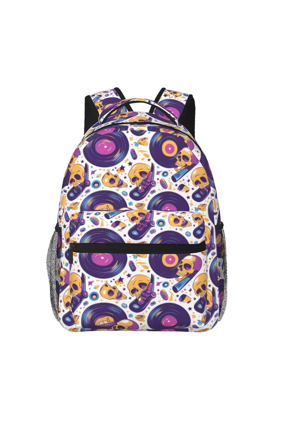 record rock Skull star Pattern Casual Backpack for School, Work, Travel  Adjustable Straps, Multiple Compartments  Ergonomic Design, Fits Laptops and Tablets