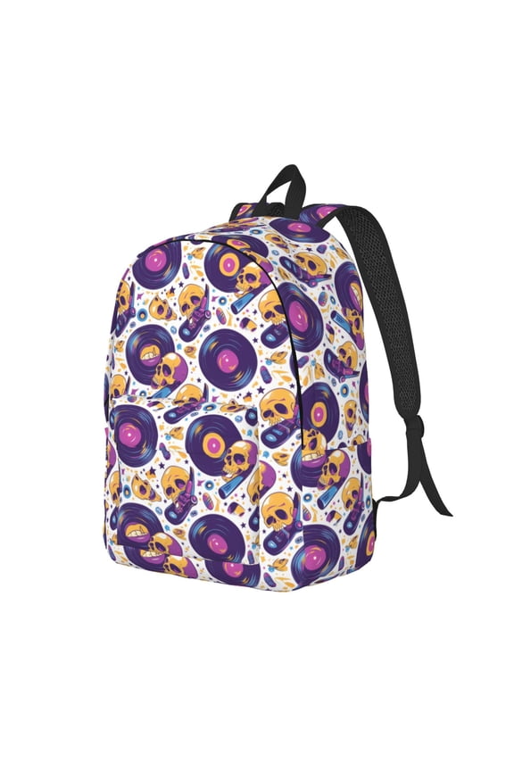 record rock Skull star Pattern Durable Canvas Backpack for Men & Women – Stylish & Lightweight – Adjustable Straps, Multiple Pockets – Fits 15-17 Inch LaptopsSmall