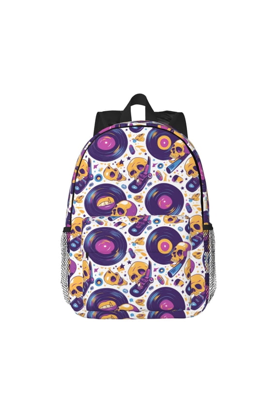 record rock Skull star Pattern Student Backpack Water-resistant Backpack 15-inch Laptop Backpack Lightweight Adjustable School Backpack