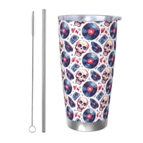 Rateoe record rock music Skull Printed Car Guy Gifts for Men Women Tumbler - 20oz/590ml Double Wall Vacuum Insulated Stainless Steel Travel Tumbler Cups with Lid & Straw-Straw Two-piece Set