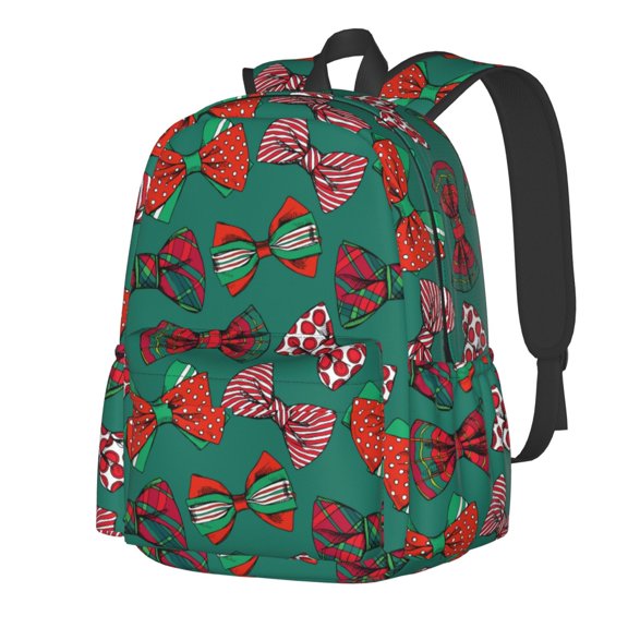 Rateoe red and green bow tie Pattern Student Backpack,Backpack for School,Lightweight Bag,Travel Backpack,Outdoor Backpack,Large Capacity Backpack