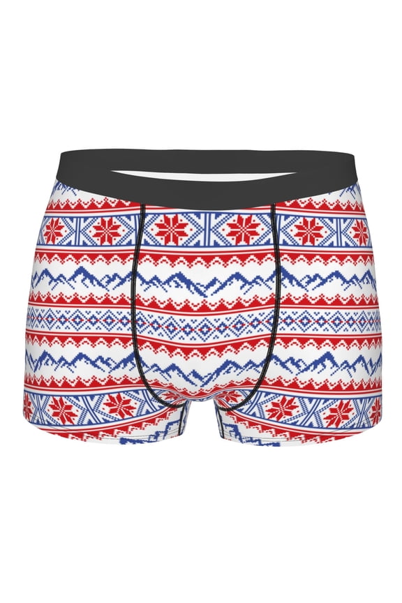 red blue Snow Mountain Mens Boxer Briefs Poly Spandex Performance Boxer Briefs Underwear Hem Boxer Briefs - Medium