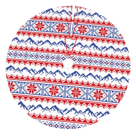 Rateoe red blue Snow Mountain Print Christmas Tree Skirt 30" for Xmas Holiday New Year Party Circle Tree Mat Ornaments Decoration