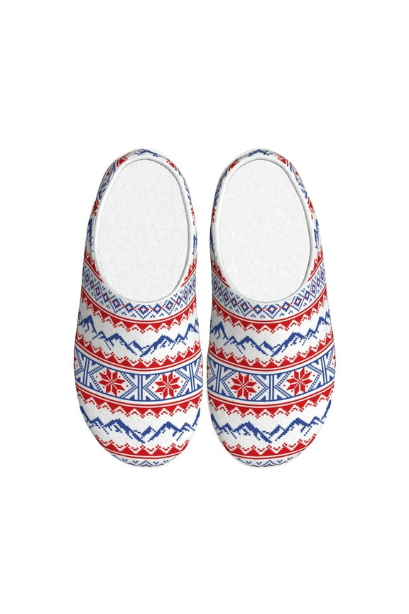 red blue Snow Mountain Print Women's Men's Cotton Knit Slippers Lightweight Memory Foam Indoor House Shoes with Anti-Skid Sole-37/38