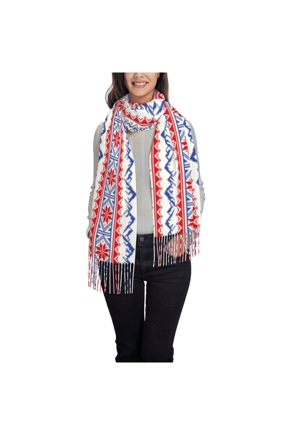 red blue Snow Mountain Women's Traditional Scarf Wrap Tassel Shawl Fringes Neck Head Shawl Retro Scarf