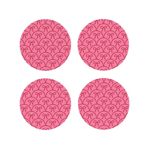 Rateoe red bows Printed Drink Coasters Set of 4 Leather Coasters Spill Protection for Table Desk,Durable and Non Slip Leather Coaster ,4 Inches Drink Mats-Round Shape