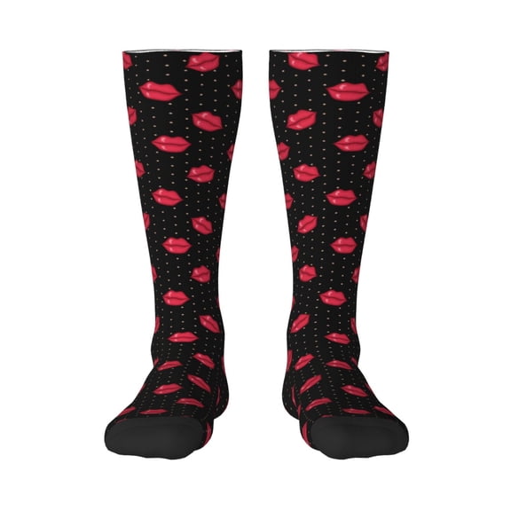 Rateoe red lips Pattern Women’s Knee High Crew Socks,Trouser Socks, – Comfortable, Breathable, Moisture-Wicking and Soft