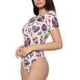 thumbnail image 1 of Rateoe rock Skull record Retro Printed Women Rash Guard Short Sleeve,Tummy control Swimsuit Surfing Swimsuit Bathing Suit Short-sleeved Onesie UPF 50+, 1 of 6
