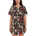 thumbnail image 1 of Rateoe rock record Skull Pattern Women's Short-Sleeved Pajama Set - 2 Piece Soft and Lightweight Sleepwear Set-Large, 1 of 7
