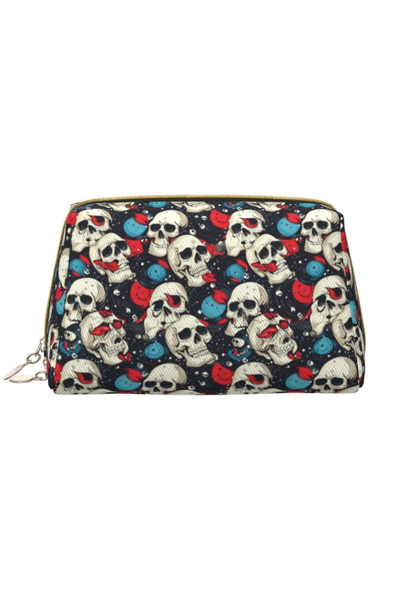 rock record Skull artist for Travel Makeup Bag,Large Capacity Cosmetic Bags for Women,Waterproof Portable Pouch Open Flat Toiletry Bag Make up Organizer