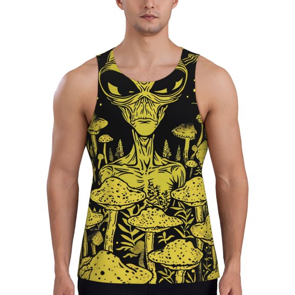 Rateoe saucerman Mushroom Forest Pattern Sleeveless Gym Shirt Muscle Tee Breathable Workout Shirt Slim-Fit Tank Quick Dry Fit Muscle Tank Top Bodybuilding Sleeveless T Shirt-Medium