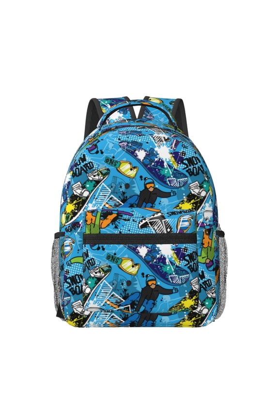 snow board blue Pattern Durable Student Backpack Laptop Bag- Ergonomic Design, Waterproof Twill Fabric - Ideal for School, Travel, and Outdoor Activities-One Size