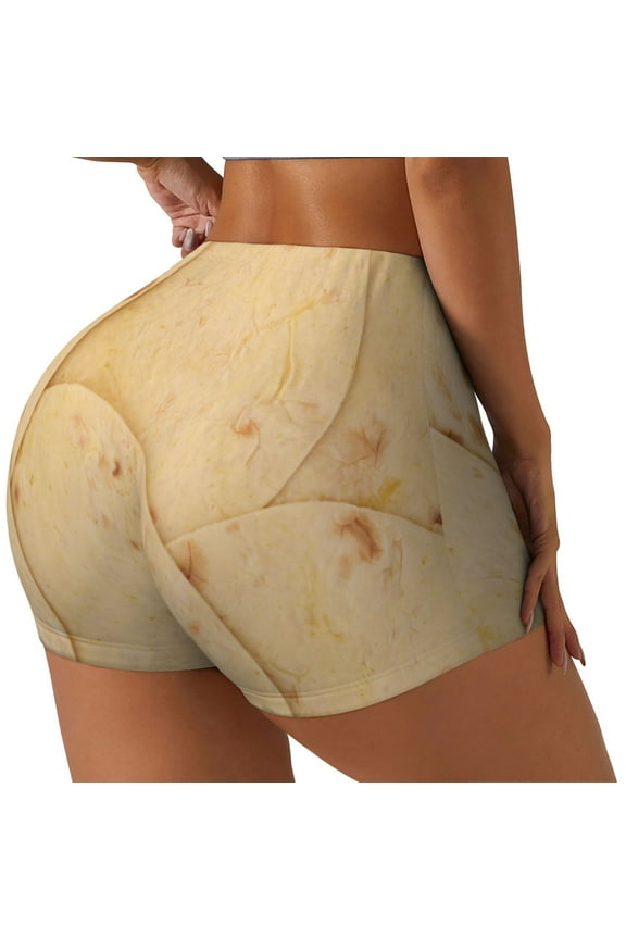 taco tortilla Printed Power Workout Shorts for Women Tummy Control Squat Proof Ribbed Thick Seamless Scrunch Active Short-Medium