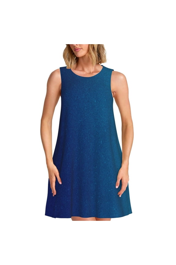 teal blue Pattern Women’s Sleeveless Dress,Casual Summer Dress,A-line Sleeveless Dress Versatile Summer Dress Stylish Day Dress