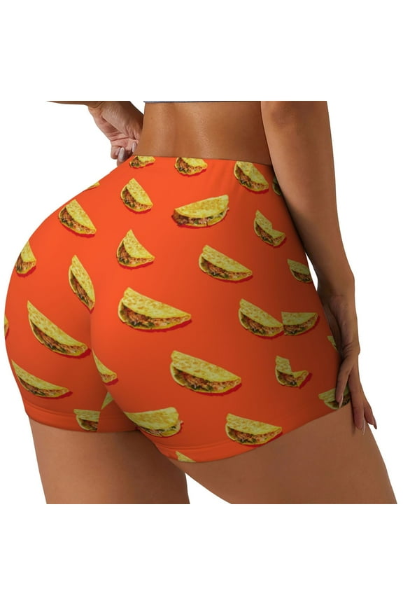 tortilla tacos Printed Power Workout Shorts for Women Tummy Control Squat Proof Ribbed Thick Seamless Scrunch Active Short-XX-Large