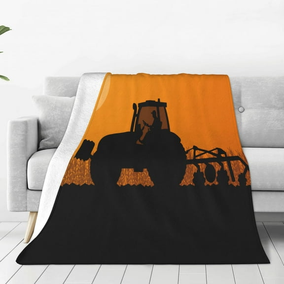 Rateoe tractor cultivating the land Print Fuzzy Fleece Throw Blanket Extra Large,Super Soft,Fluffy and Warm Blankets for Couch,Bed,All Season Use-50"x40"