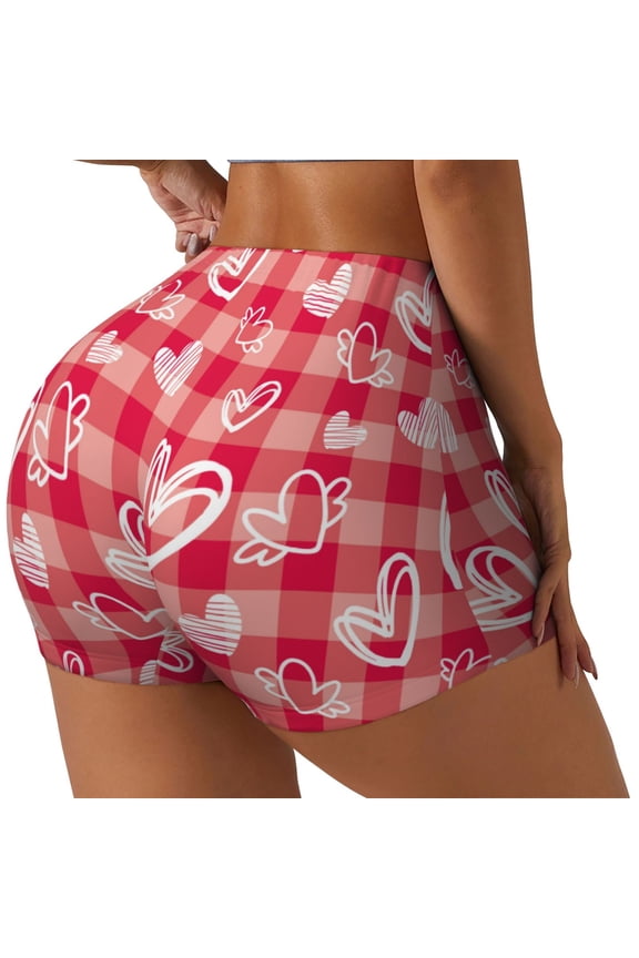 valentine day with heart Printed Power Workout Shorts for Women Tummy Control Squat Proof Ribbed Thick Seamless Scrunch Active Short-XX-Large