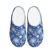 Rateoe whiet Snowflake blue background Print Womens Mens Cotton Knit Slippers Lightweight Memory Foam Indoor House Shoes with Anti-Skid Sole-44/45