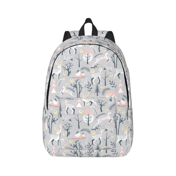 Rateoe white Moose winter tree Pattern Canvas College Laptop Backpack,Travel Daypack,Durable Rucksack Travel Notebook Bag School Backpack Book Bag for Men Women-Small