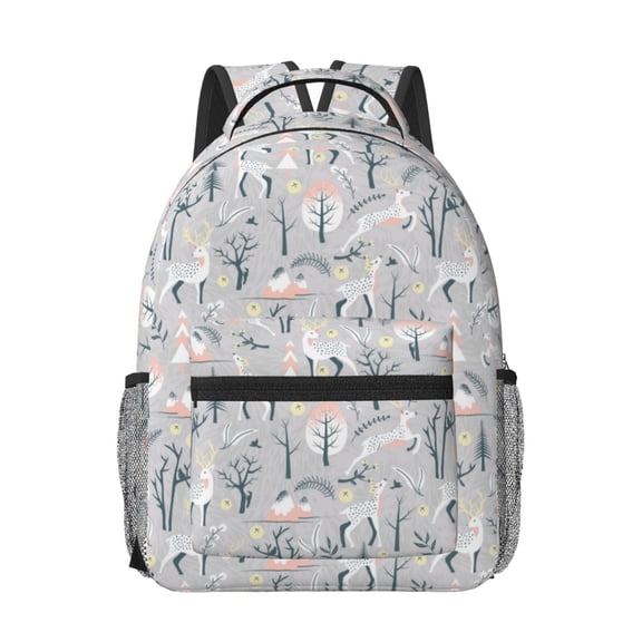 Rateoe white Moose winter tree Pattern Durable Student Backpack Laptop Bag- Ergonomic Design, Waterproof Twill Fabric - Ideal for School, Travel, and Outdoor Activities-One Size