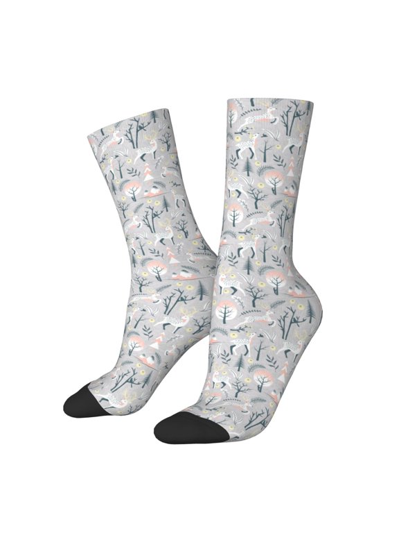 white Moose winter tree for Women Casual Calf Socks - Cute Crew Socks - Thin Soft Above Ankle Socks Size 5-11