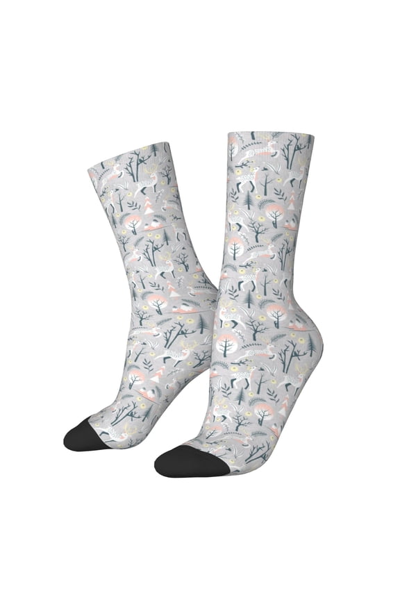 white Moose winter tree for Women Casual Calf Socks - Cute Crew Socks - Thin Soft Above Ankle Socks Size 5-11