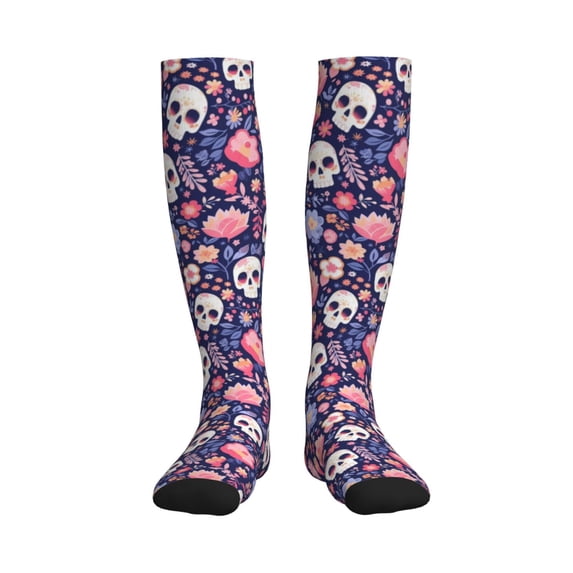 Rateoe white Skull Flower Compression Socks for Women and Men 20-30mmHg-Circulation Support Socks Knee High Nurse Pregnant Running Medical and Travel Athletic