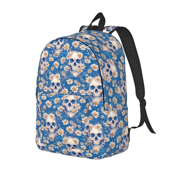 Rateoe white Skull daisy in water Pattern Durable Canvas Backpack for Men & Women – Stylish & Lightweight – Adjustable Straps, Multiple Pockets – Fits 15-17 Inch LaptopsMedium
