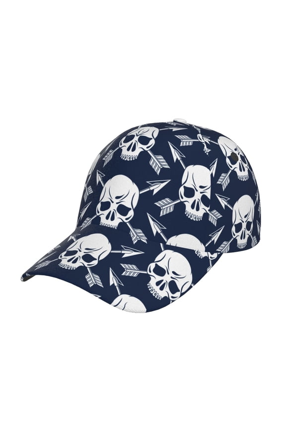 white arrow Skull Pattern Baseball Cap Outdoor Cap Mountain Dad Hat - Unstructured Soft Cotton Cap-Adjustable UV Protection Cap