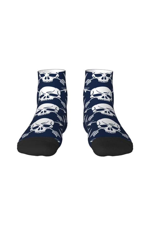 white arrow Skull Pattern Quarter Crew Socks,Toe Seamed Ankle Socks,Cotton Cushioned Breathable Athletic Crew Sports Socks