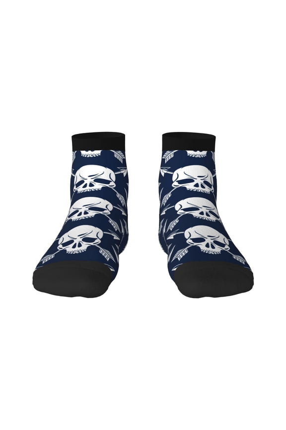 white arrow Skull Pattern Quarter Crew Socks,Toe Seamed Ankle Socks,Cotton Cushioned Breathable Athletic Crew Sports Socks