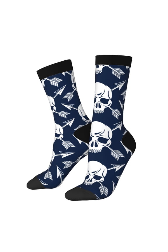 white arrow Skull for Women Casual Calf Socks - Cute Crew Socks - Thin Soft Above Ankle Socks Size 5-11