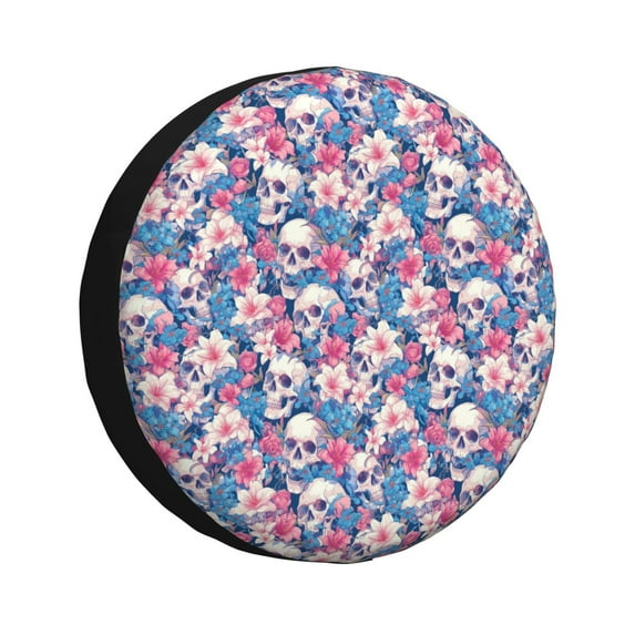 Rateoe white flower Skull blue Pattern Tire Cover Wheel Protectors Weatherproof Wheel Covers Universal Fit for Trailer Rv SUV Truck Camper Travel Trailers Accessories-17 inch
