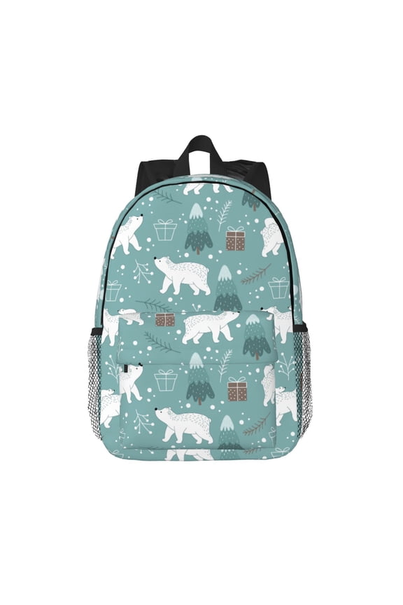 whiter Snow bear Print Pattern Student Backpack Water-resistant Backpack 15-inch Laptop Backpack Lightweight Adjustable School Backpack