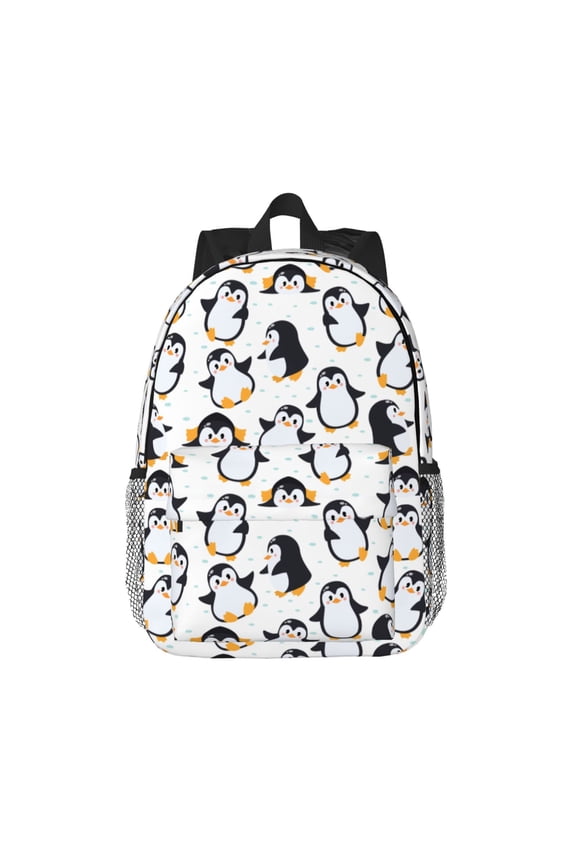 whiter cute penguin Pattern Student Backpack Water-resistant Backpack 15-inch Laptop Backpack Lightweight Adjustable School Backpack