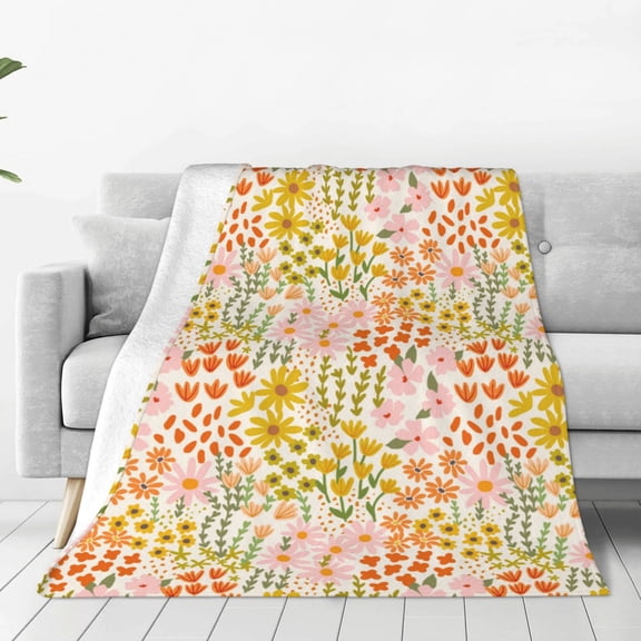 Rateoe wild meadow flowers Print Fuzzy Fleece Throw Blanket Extra Large,Super Soft,Fluffy and Warm Blankets for Couch,Bed,All Season Use-