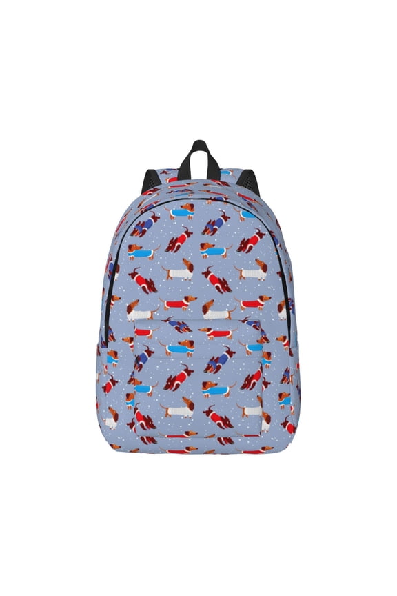 winter Dachshund Pattern Canvas College Laptop Backpack,Travel Daypack,Durable Rucksack Travel Notebook Bag School Backpack Book Bag for Men Women-Small