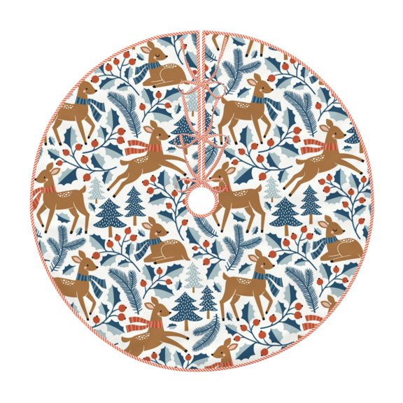Rateoe winter Scarf deer Pattern Christmas Tree Skirt with Ties, Christmas Tree Decorations, Farmhouse Christmas Decor Xmas Holiday Decorations-30"