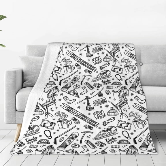Rateoe winter Ski Element Print Fuzzy Fleece Throw Blanket Extra Large,Super Soft,Fluffy and Warm Blankets for Couch,Bed,All Season Use (60"x50")