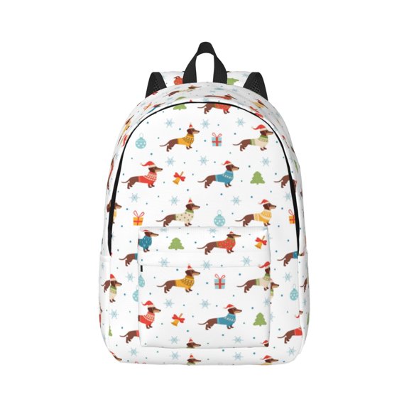Rateoe winter Snowflake Dachshund Pattern Canvas College Laptop Backpack,Travel Daypack,Durable Rucksack Travel Notebook Bag School Backpack Book Bag for Men Women-Medium