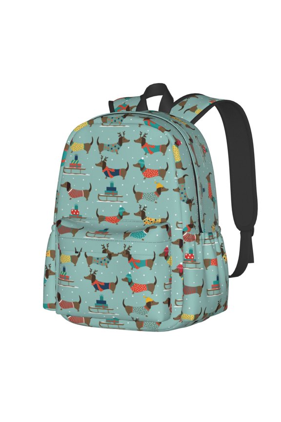 winter ski Dachshund Pattern Student Backpack,Backpack for School,Lightweight Bag,Travel Backpack,Outdoor Backpack,Large Capacity Backpack