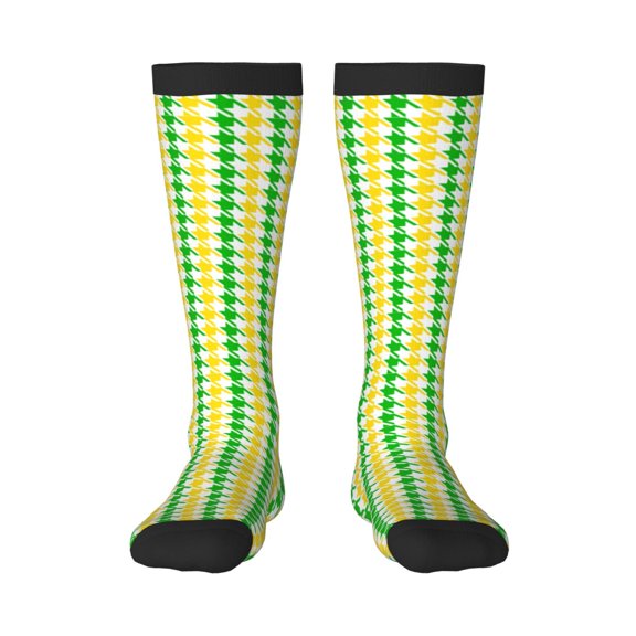 Rateoe yellow and green houndstooth Pattern Women’s Knee High Crew Socks,Trouser Socks, – Comfortable, Breathable, Moisture-Wicking and Soft