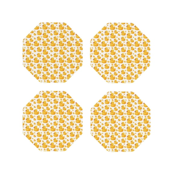Rateoe yellow rubber ducks Printed Drink Coasters Set of 4 Leather Coasters Spill Protection for Table Desk,Durable and Non Slip Leather Coaster ,4 Inches Drink Mats-Octagon