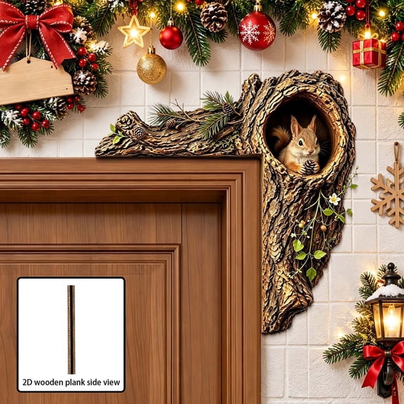 Ratfeit 2D Flat Wood Forest Animal Door Corner Decor, L-Shaped Bark Texture Christmas Wall Frame Ornament for Indoor Entryway Bookshelf Enhancement, Right G