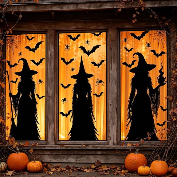 Ratfeit 3-Pack Witch Window Cling Decals, 23.6 Inch Reusable Pvc Halloween Glass Door Stickers, Removable Static Window Decor for Home, Party, Shop Window and Porch Glass Display