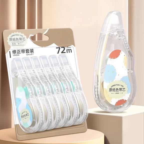 Ratfeit 6 Pack Correction Tape 72M Total Beige White Eraser Tape Smooth No Mess Applicator For Office Home Use, 12M Each Long Lasting Correction Roll For Writing Mistakes
