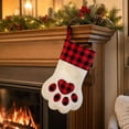 thumbnail image 1 of Ratfeit Christmas Paw Shaped Pet Stocking, 15.3-Inch, Red Black Buffalo Plaid, With Hanging Loop, Holiday Mantel Decor, Pet Treat Gift Bag for Puppy Kitten, 1 of 8